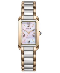 CITIZEN 【白蝶貝のレクタンギュラーモデル】使いやすいシルバーとウォームゴールドのバイカラーウオッチ