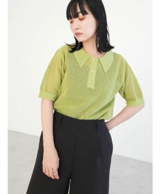 Green Parks メッシュポロ衿ニットプルオーバー
