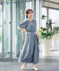 Tiaclasse 【洗える】麻調ギャザーワンピース