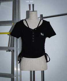 WEGO ヘンリーネックロゴ刺繍T