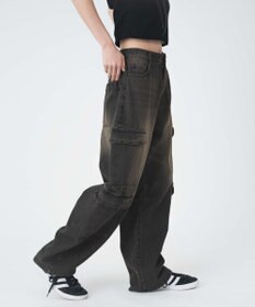 WEGO ヴィンテージウォッシュデニムカーブカーゴパンツ