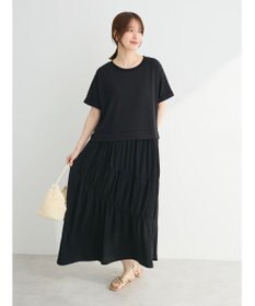 Green Parks カットソー異素材ドッキングワンピース