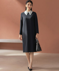 組曲 L 【KUMIKYOKU NAVY】コンフォータブルドレープ レース襟ワンピース