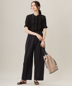 自由区 【洗える】キュプラコットンツイル半袖シャツ ブラウス