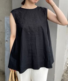 UNFILO 【撥水】レーヨン麻ライト刺繍ブラウス