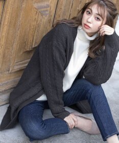 Tiaclasse L 【洗える】大人華やかなアラン柄ニットカーディガン