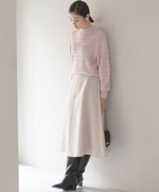 組曲 【WEB限定カラーあり】透かし編みバルキーボーダー柄ニット