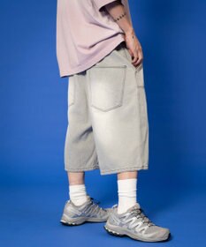 WEGO 【ユニセックス着用ITEM】ダブルニーロゴデニムショーツ