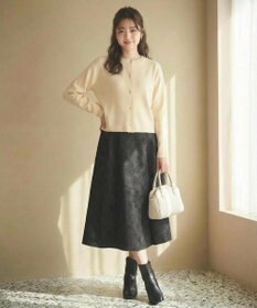 Feroux 胸元刺繍パールニット カーディガン