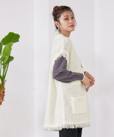 Tiaclasse 【洗える】ツイード見えフリンジニットベスト