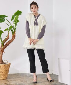 Tiaclasse 【洗える】ツイード見えフリンジニットベスト