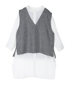 Green Parks ＳＥＴ２点Ｖネックベスト＋７分袖ミディシャツワンピース