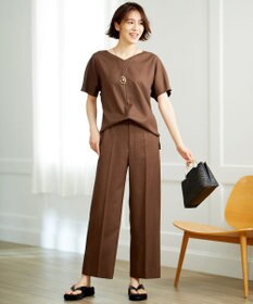 自由区 【接触冷感・速乾・UVカット・撥水・防シワ】リネンライクツイル ワイドストレート