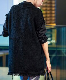 Tiaclasse 【洗える】ツイード見えフリンジニットベスト