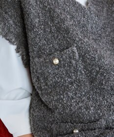 Tiaclasse 【洗える】ツイード見えフリンジニットベスト