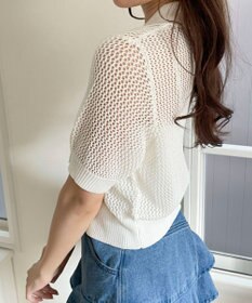 WEGO 襟付きリボンメッシュショートカーデ