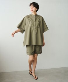 #Newans 【洗える/セットアップ可能】ハシゴレースビブデザインシャツ