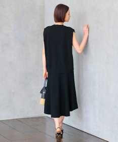 自由区 【洗える・XSサイズあり】クレープストレッチノースリーブ ニット