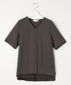 自由区 【洗える・XSサイズあり】シアーコンビバックプリーツ カットソー