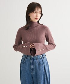 Green Parks ・ｓｗｉｎｇ　ｂｙ　袖パールボタンフレアリブニット