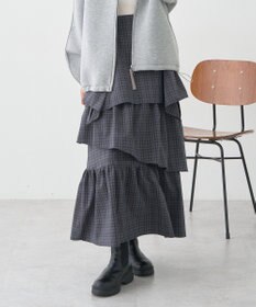 earth music&ecology ハイウエストランダムティアードチェックスカート