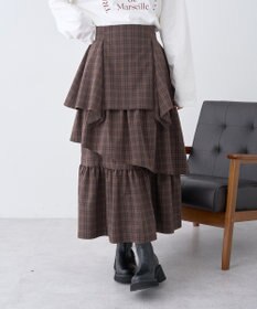 earth music&ecology ハイウエストランダムティアードチェックスカート