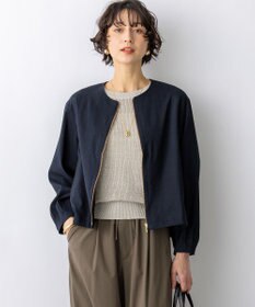 23区 リネンレーヨンストレッチ ノーカラー ブルゾン