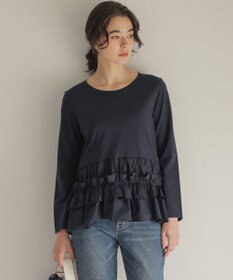 組曲 フリルシャツコンビ ロングTシャツ ネイビー系