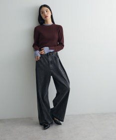 Green Parks ダブルカフスモックネック配色ニット