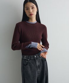 Green Parks ダブルカフスモックネック配色ニット