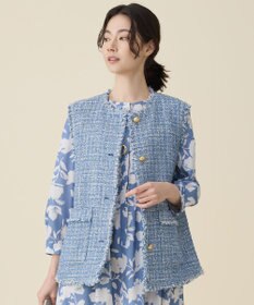 自由区 ファンシーノットツイード ジレ ブルー