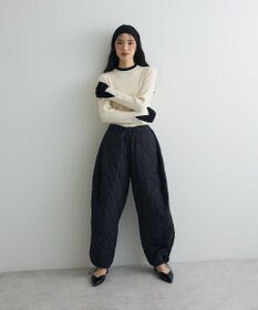 Green Parks ダブルカフスモックネック配色ニット