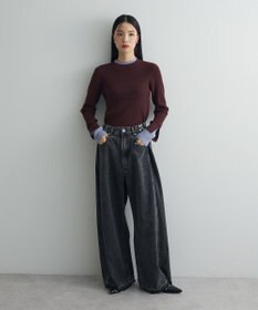 Green Parks ダブルカフスモックネック配色ニット