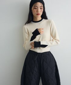 Green Parks ダブルカフスモックネック配色ニット