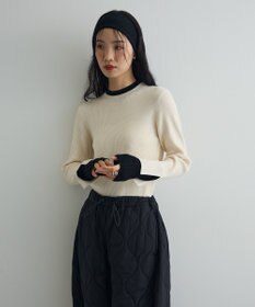 Green Parks ダブルカフスモックネック配色ニット