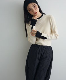 Green Parks ダブルカフスモックネック配色ニット