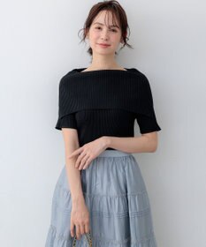 組曲 【WEB限定】クリアストレッチオフショルダー ニット ブラック系