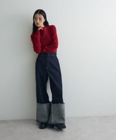 Green Parks ダブルカフスモックネック配色ニット