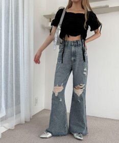 WEGO ダメージフレアデニムパンツ