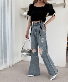 WEGO ダメージフレアデニムパンツ