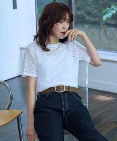ANY レースショート丈Tシャツ オフレース