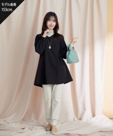 Tiaclasse 【ダブルストレッチ・洗える】バックベルトチュニックブラウス