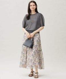 自由区 【セットアップ対応・洗える】ボタニカルフラワープリントティアード スカート