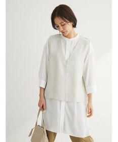 Green Parks ＳＥＴ２点Ｖネックベスト＋７分袖ミディシャツワンピース