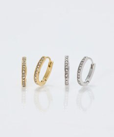 Phoebe 【金属アレルギー対応】ワンタッチライナーオーバルビジューフープピアス　ゴールド