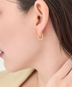 Phoebe 【金属アレルギー対応】ワンタッチライナーオーバルビジューフープピアス　ゴールド