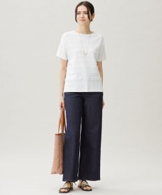 自由区 S 【接触冷感・UVカット・洗える】クレープストレッチボーダー ニット