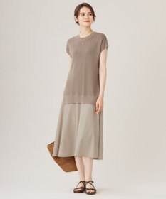 自由区 S 【カタログ掲載・洗える】ハイツイストコットンアセテート異素材コンビ ワンピース