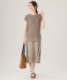 自由区 L 【カタログ掲載・洗える】ハイツイストコットンアセテート異素材コンビ ワンピース