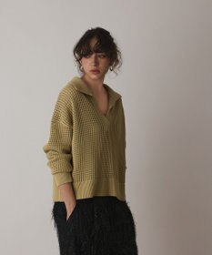 GRACE CONTINENTAL メッシュVネックニットトップ